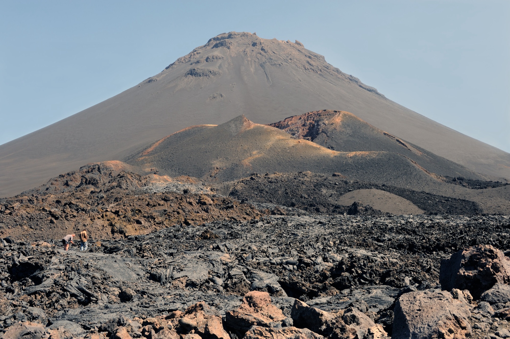 Pico do Fogo rising above black lava fields, São Filipe, Cabo Verde
